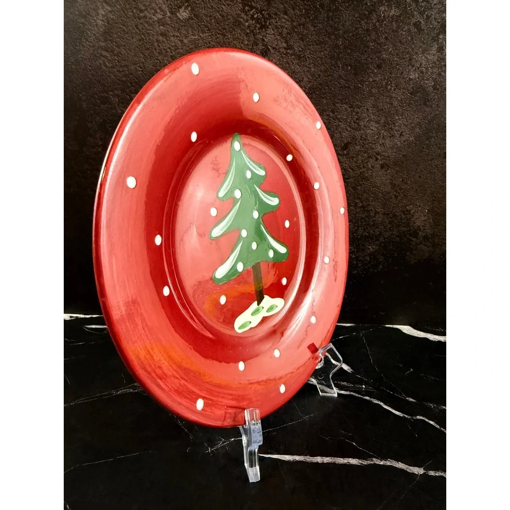 World Market Ceramiche Toscane 8.5in Salad Plate Red Dots Tree